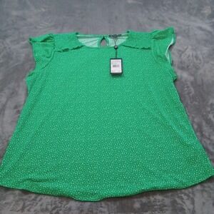 Adrianna Papell Top Womens XL Green Printed Smocked Ruffle Blouse